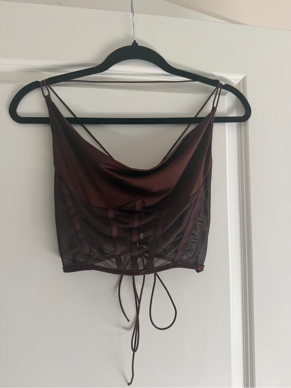 Amazon Brown Cowl Neck Sheer Panel Cropped Cami